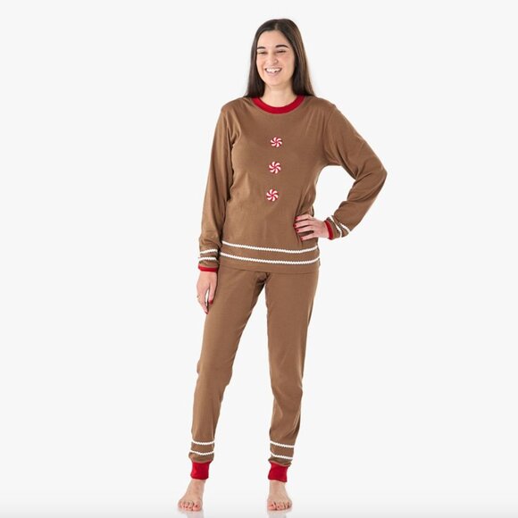 Pottery Barn Kids Adult Gingerbread Organic Cotton Pajama Set 2 Pcs Size L - Picture 1 of 5